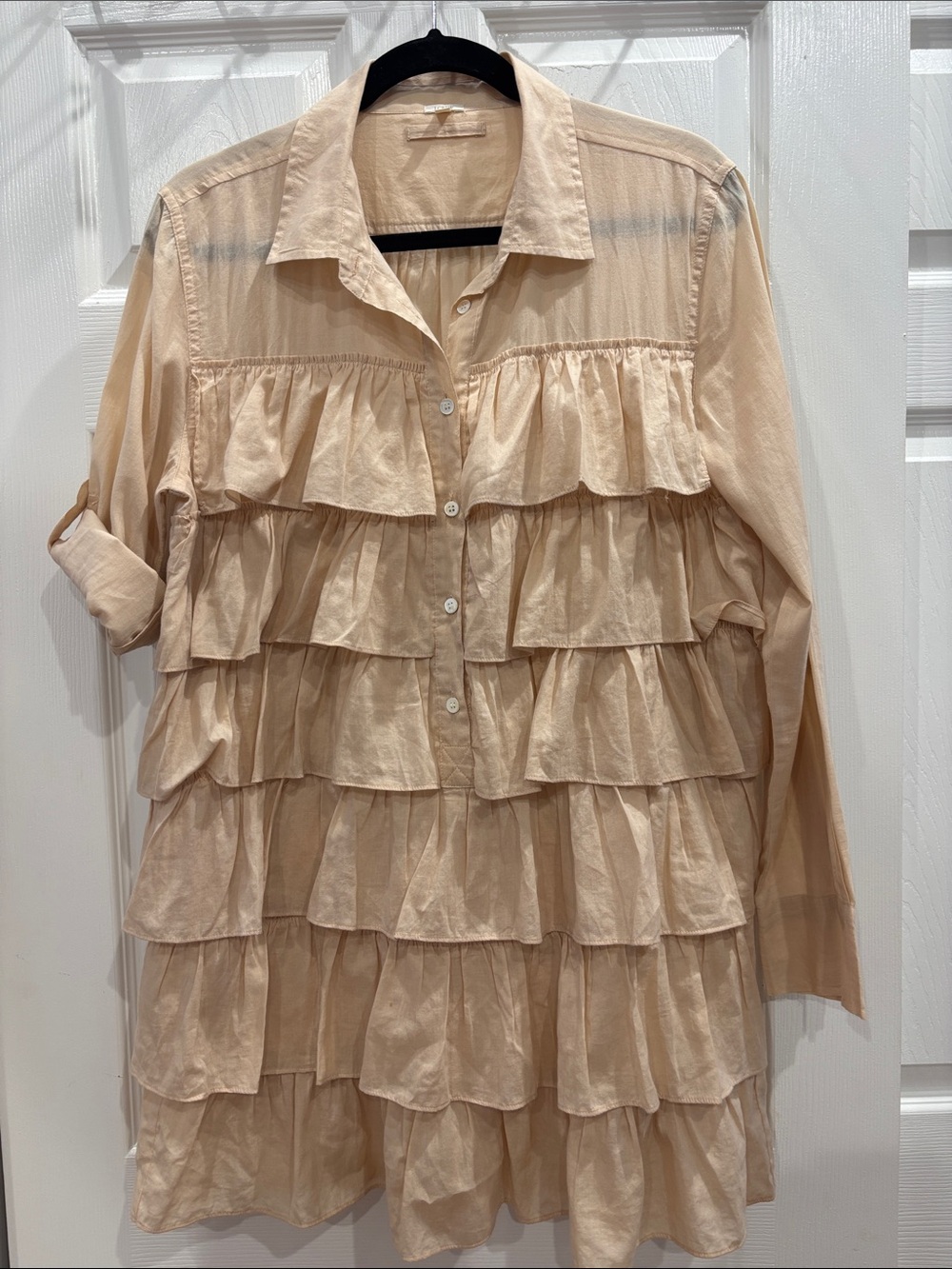 J. Crew Cream Ruffled Tiered Button-Front Tunic
